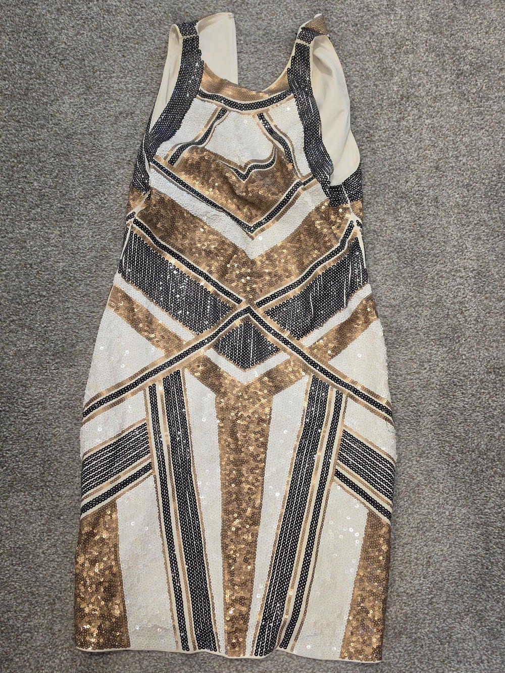 LULU'S Sleeveless Sequin Bodycon Dress in Gold, Black & Cream
